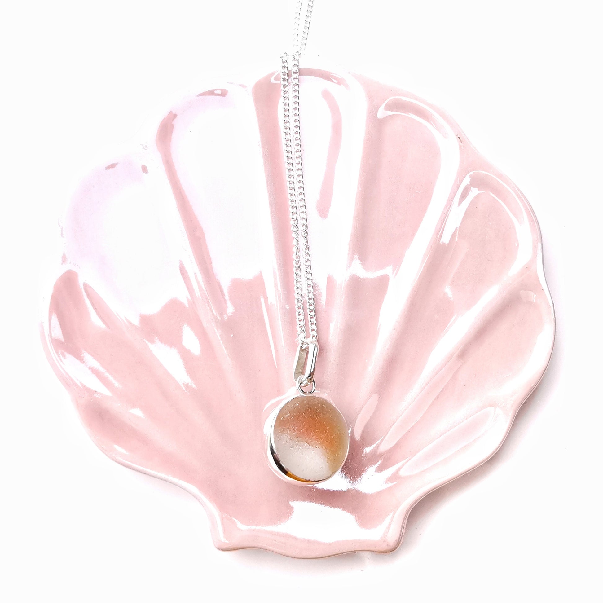 Scottish orange and white sea glass marble pendant, silver necklace - monopatin