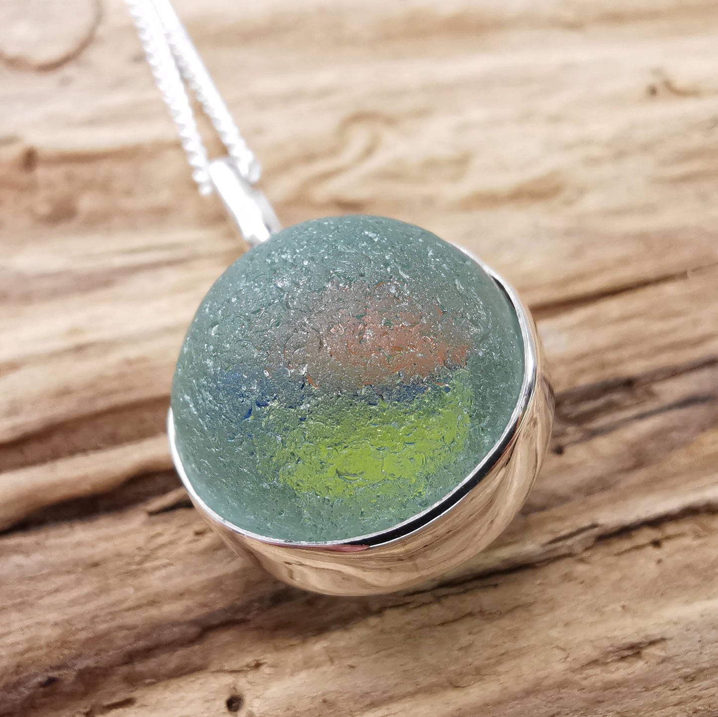 Scottish sea glass marble pendant, sterling silver necklace - monopatin