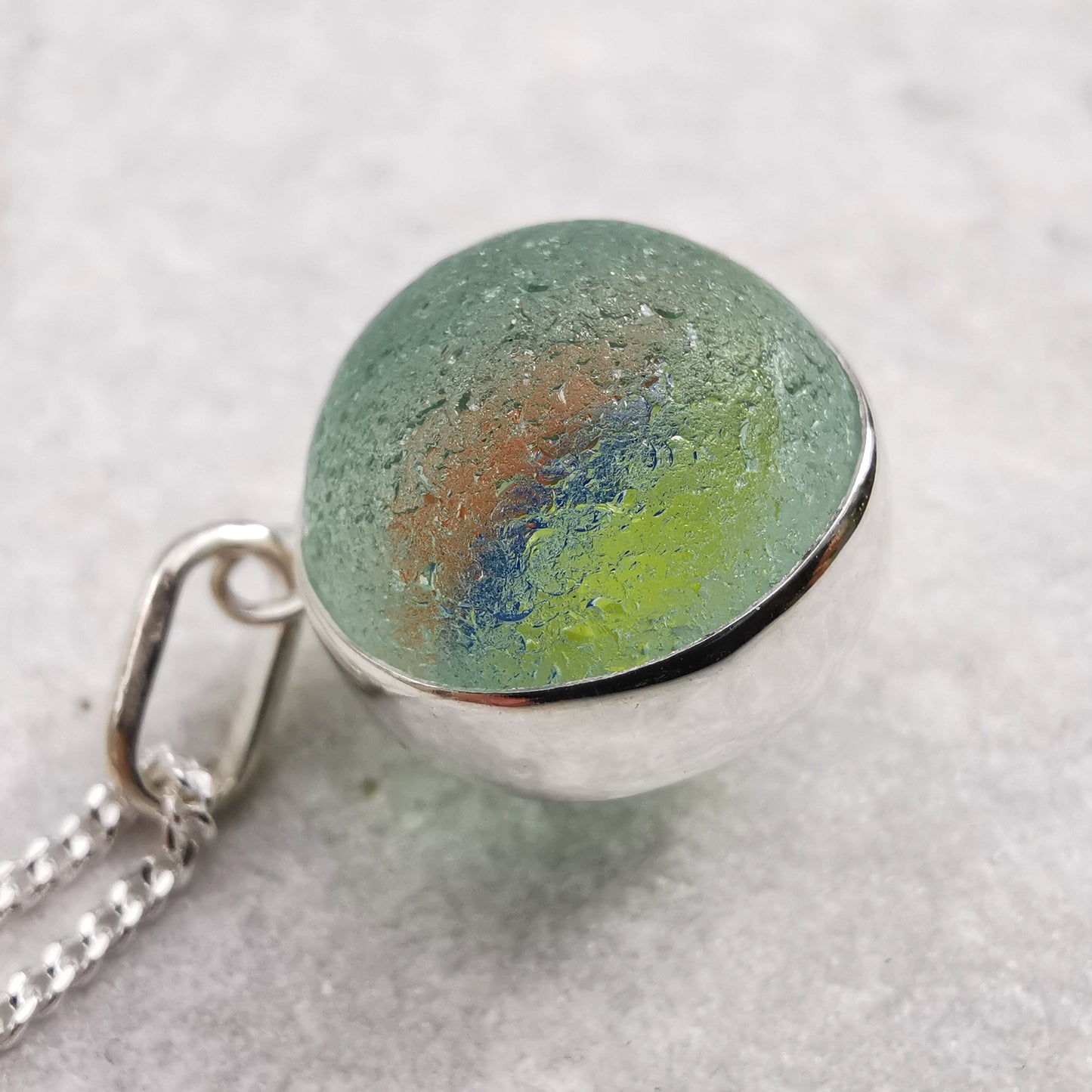 Scottish sea glass marble pendant, sterling silver necklace - monopatin