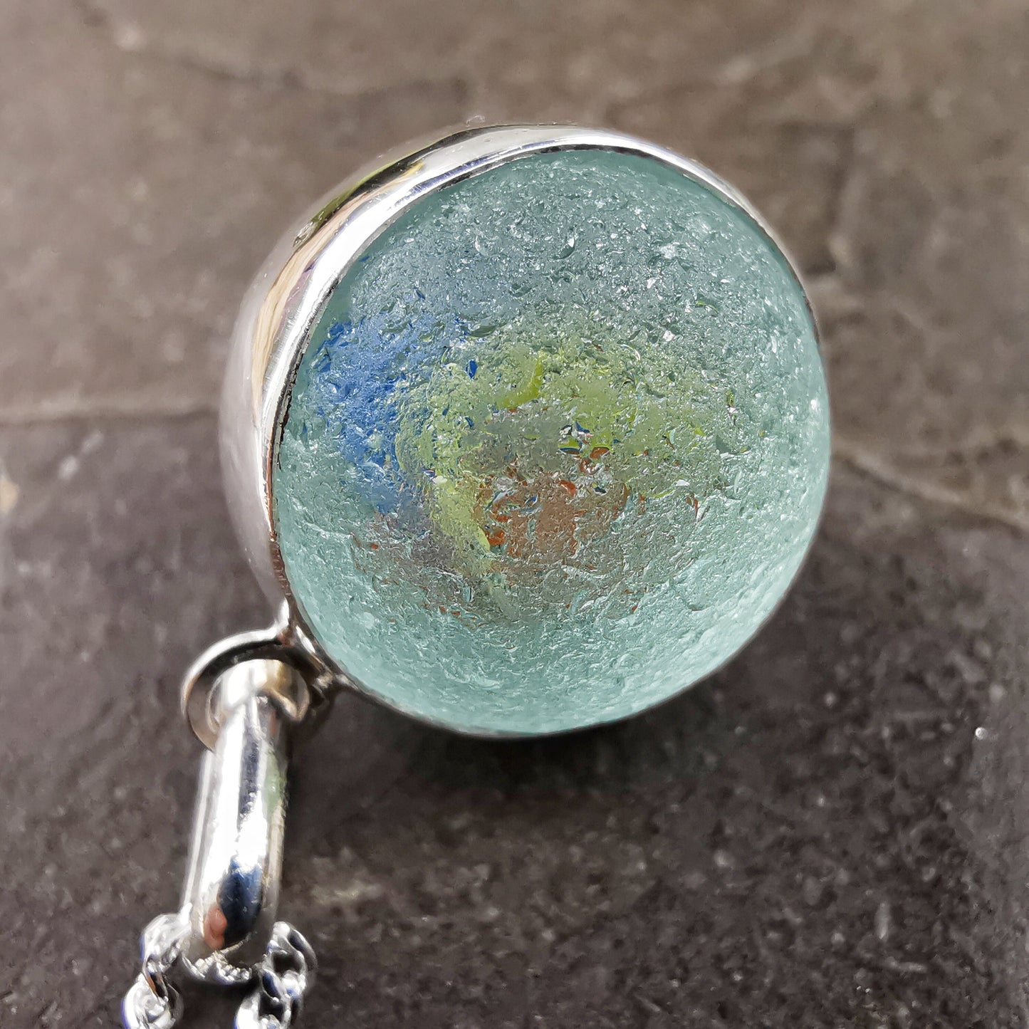 Scottish sea glass marble pendant, sterling silver necklace - monopatin