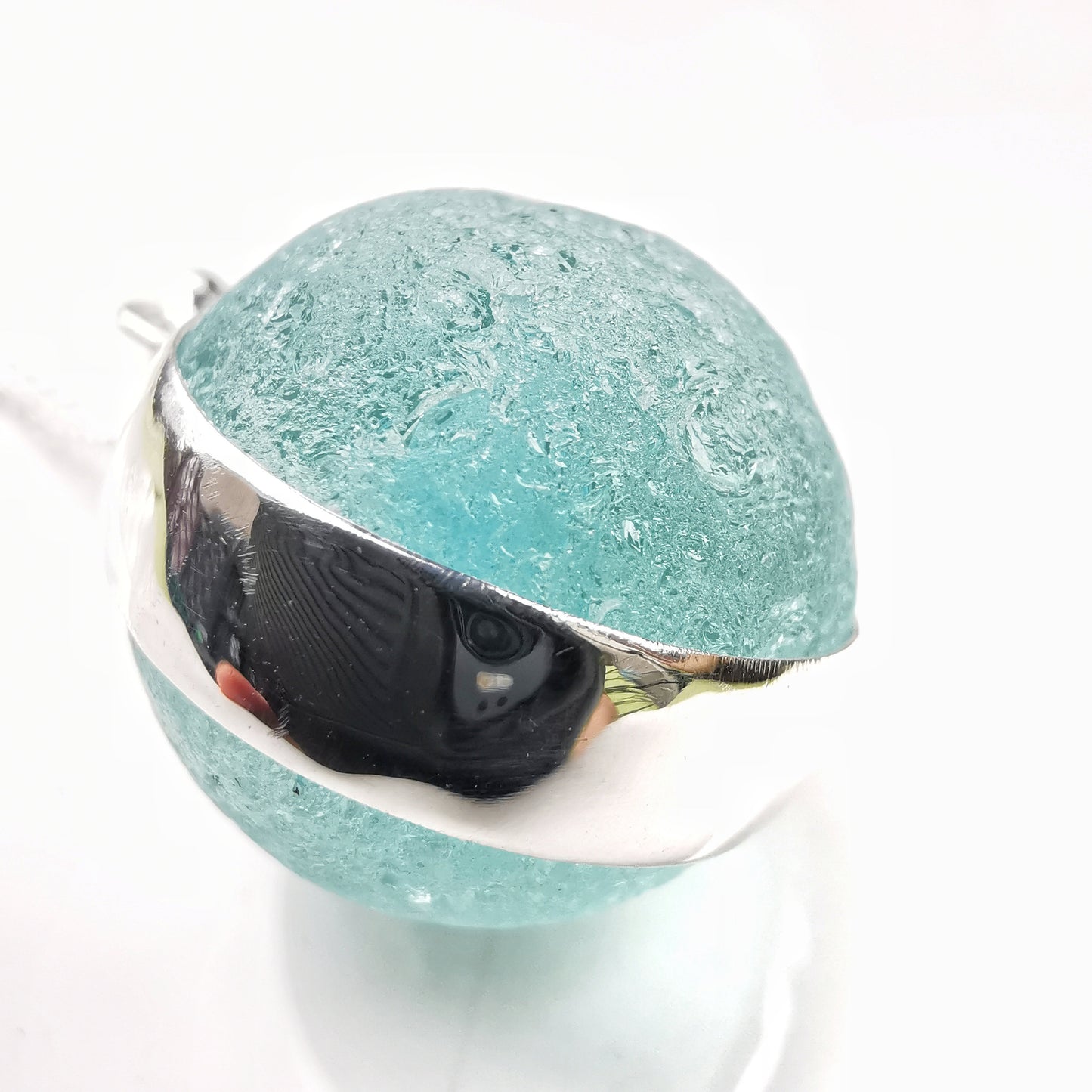 Scottish aqua blue sea glass marble pendant, sterling silver necklace - monopatin
