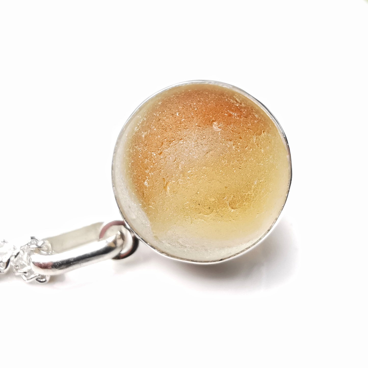 Scottish orange and white sea glass marble pendant, silver necklace - monopatin