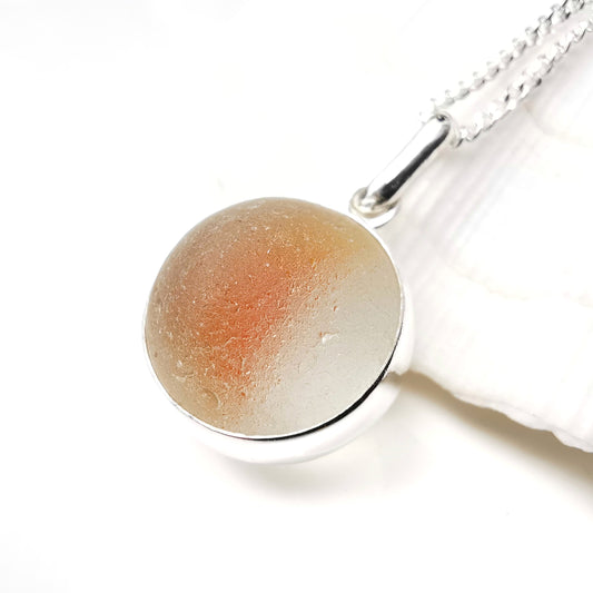 Scottish orange and white sea glass marble pendant, silver necklace - monopatin