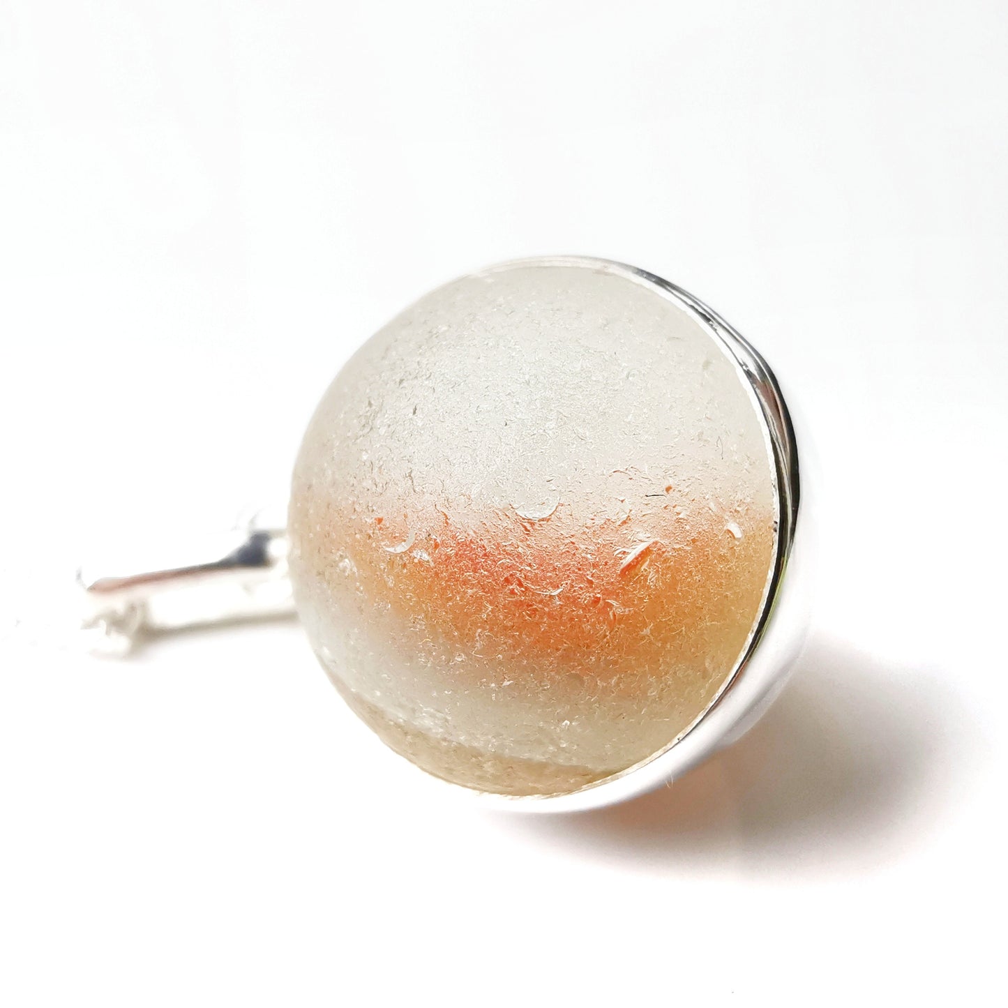 Scottish orange and white sea glass marble pendant, silver necklace - monopatin