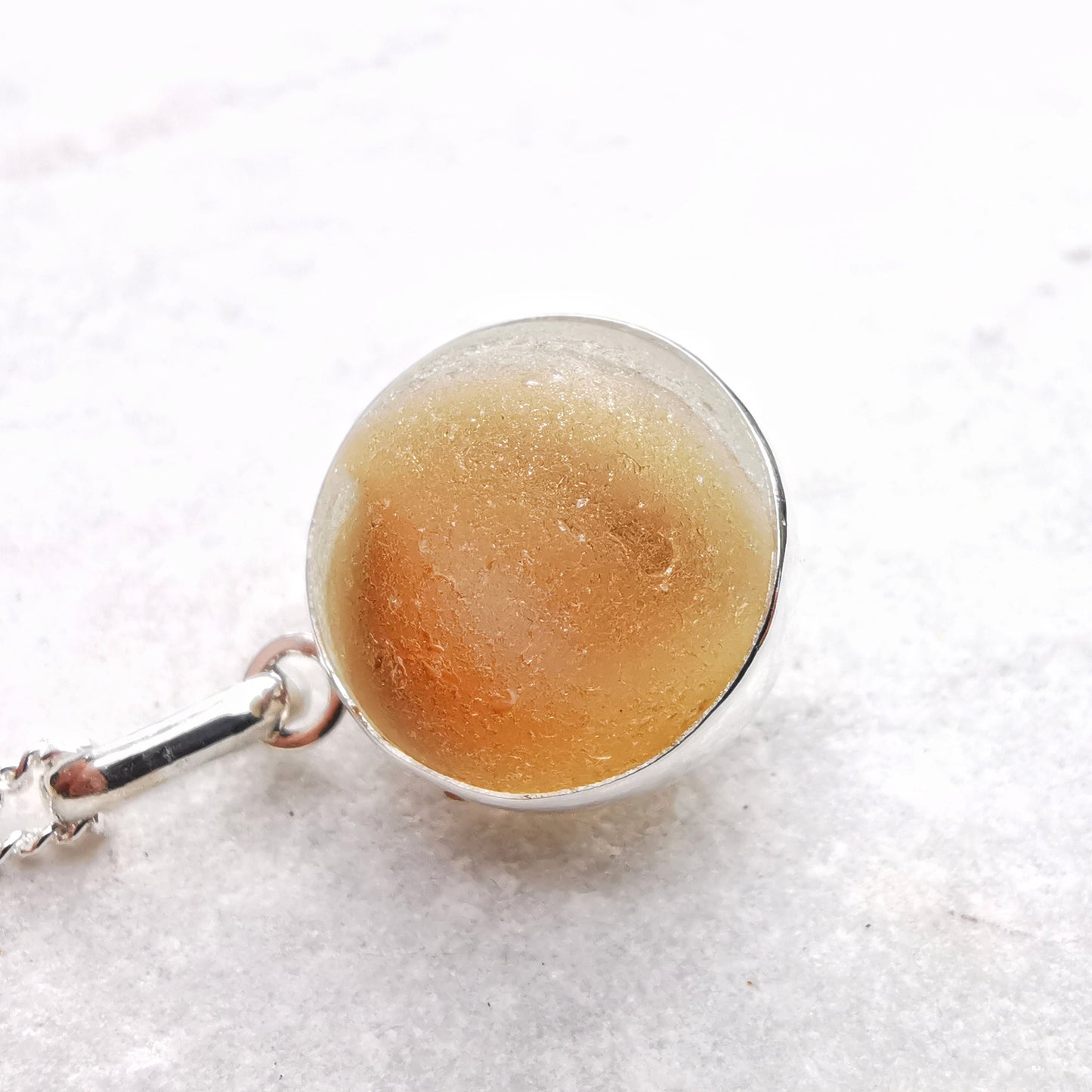 Scottish orange and white sea glass marble pendant, silver necklace - monopatin