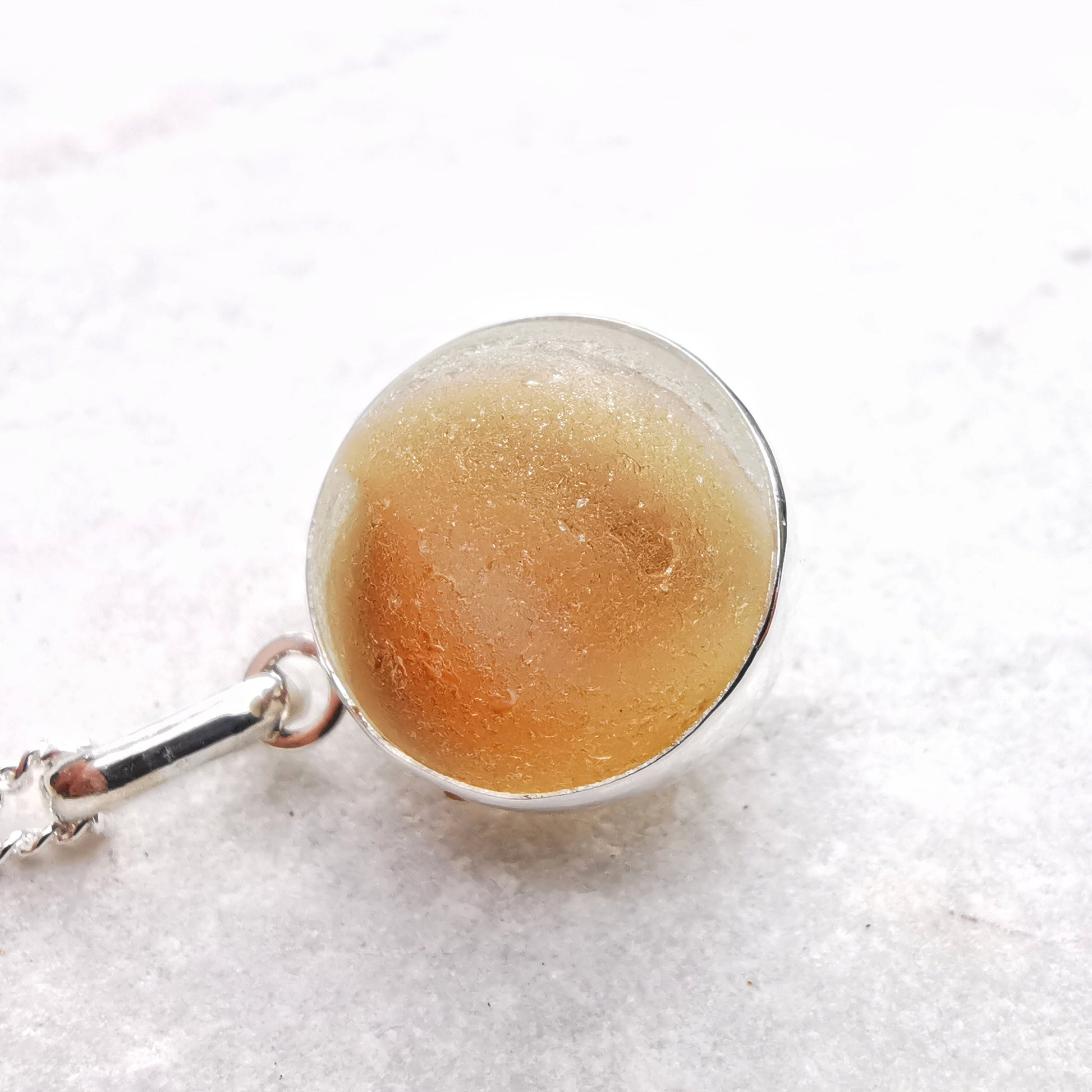 Scottish orange and white sea glass marble pendant, silver necklace - monopatin