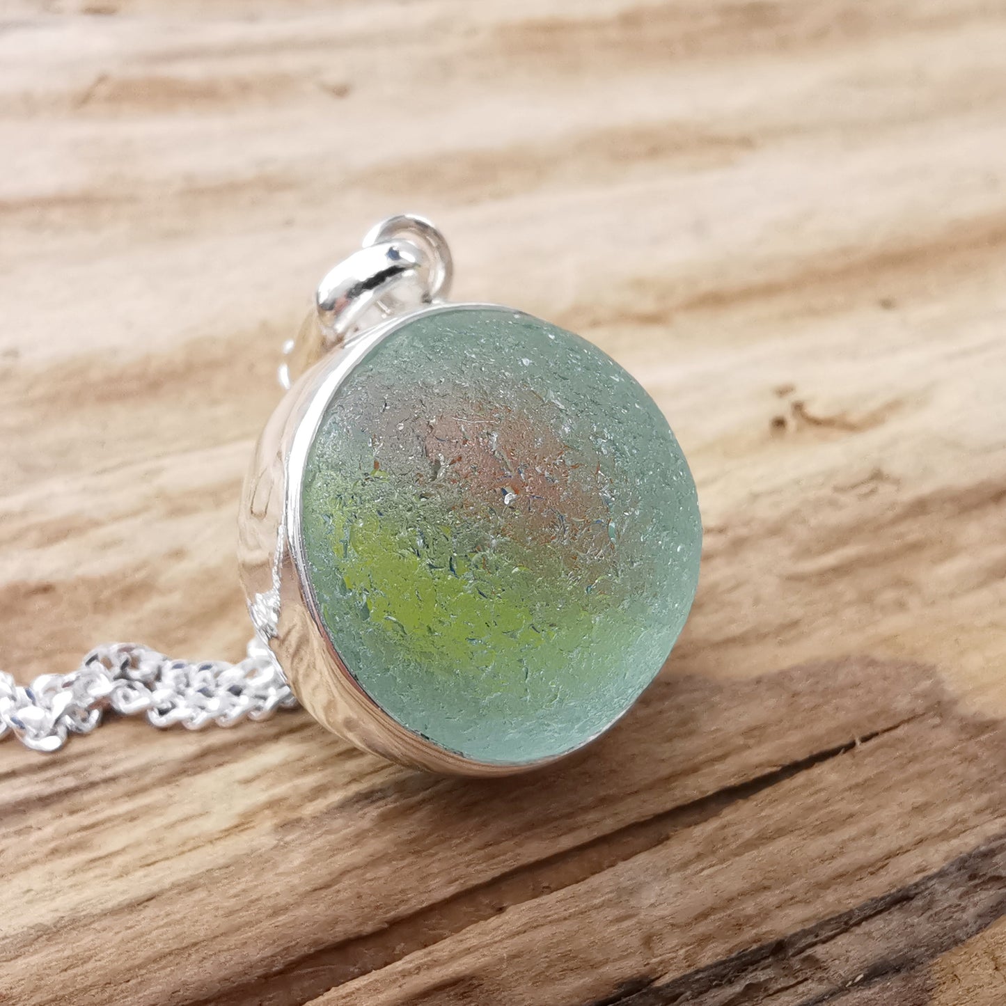Scottish sea glass marble pendant, sterling silver necklace - monopatin