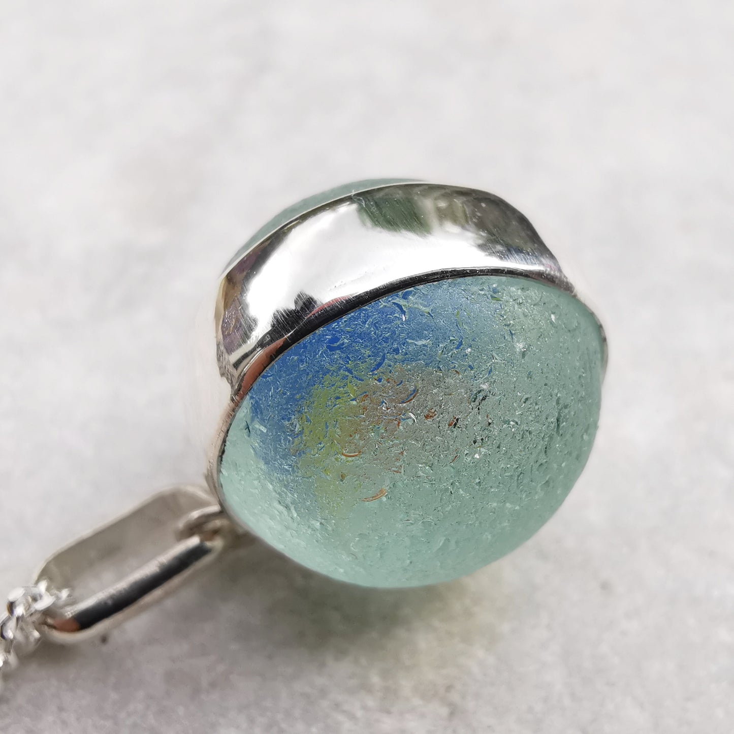 Scottish sea glass marble pendant, sterling silver necklace - monopatin
