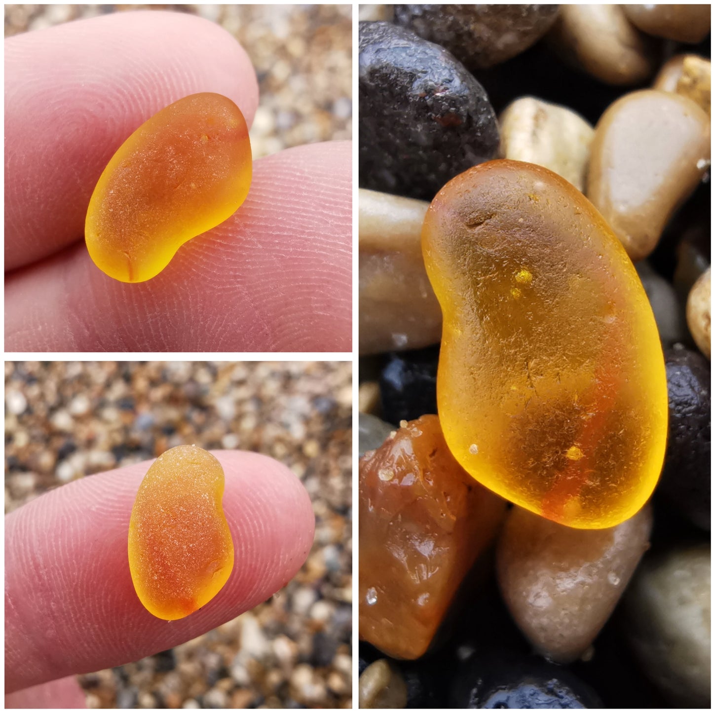 Seaham UV orange and blue sea glass adjustable silver ring.