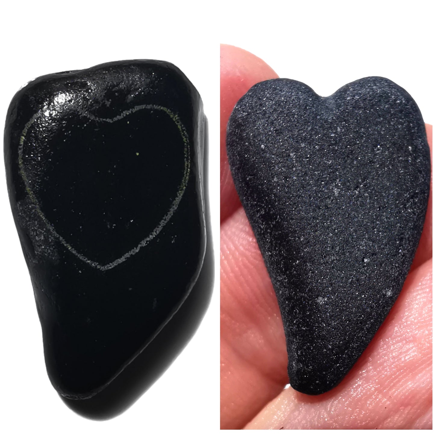 Scottish black sea glass heart & sterling silver pendant.