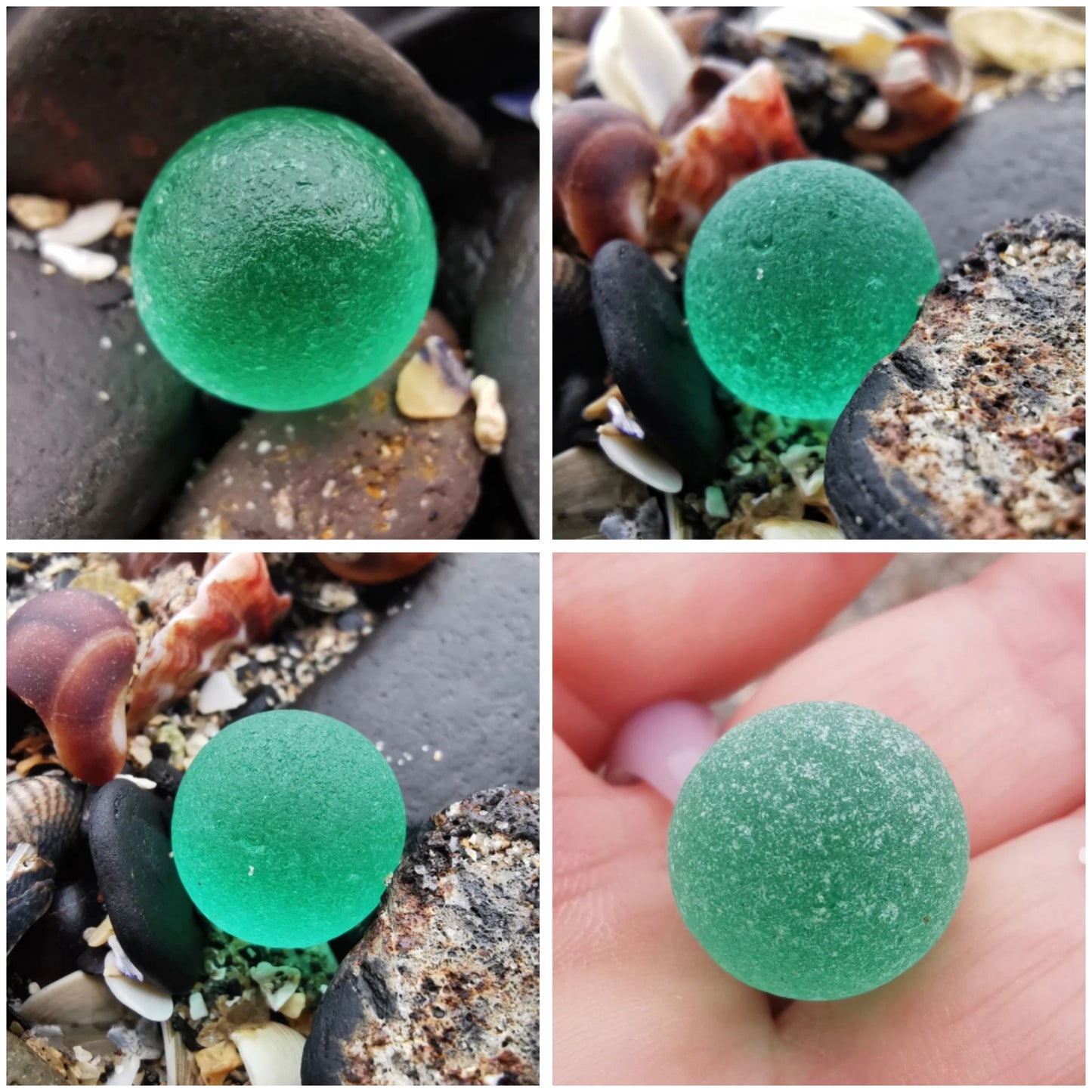 Scottish teal green sea glass marble & sterling silver pendant.