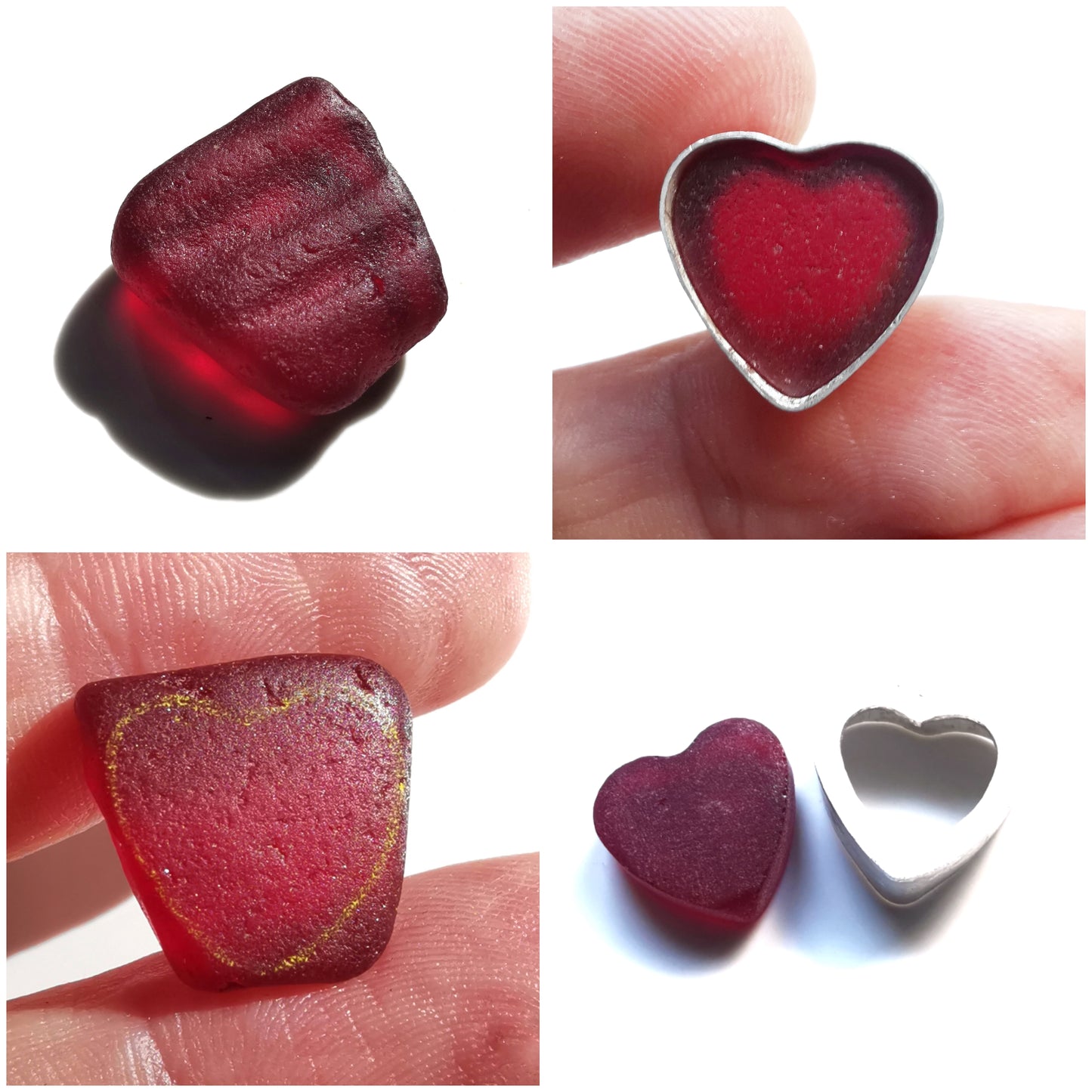 Burgundy red sea glass heart & sterling silver pendant.