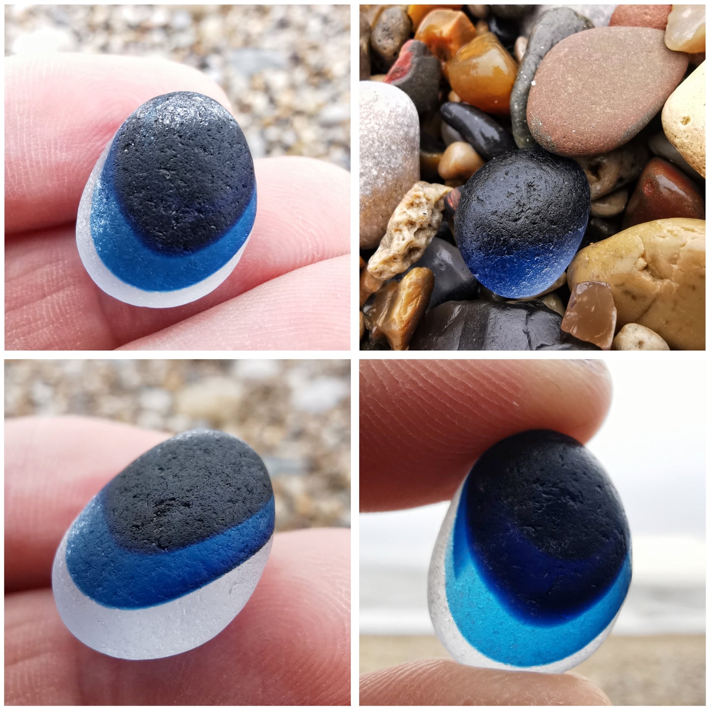 Seaham blue multi sea glass & sterling silver pendant.