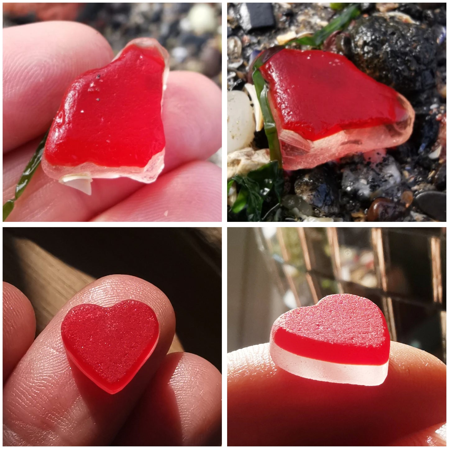 Scottish red sea glass heart & sterling silver pendant.