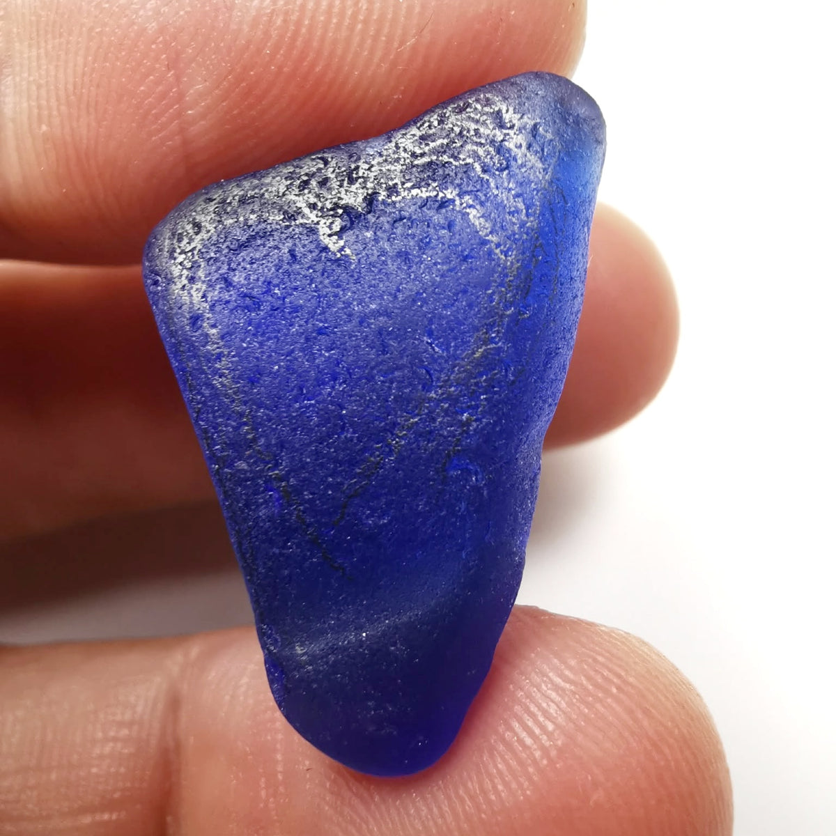 Scottish cobalt blue sea glass heart & sterling silver ring size N/7.