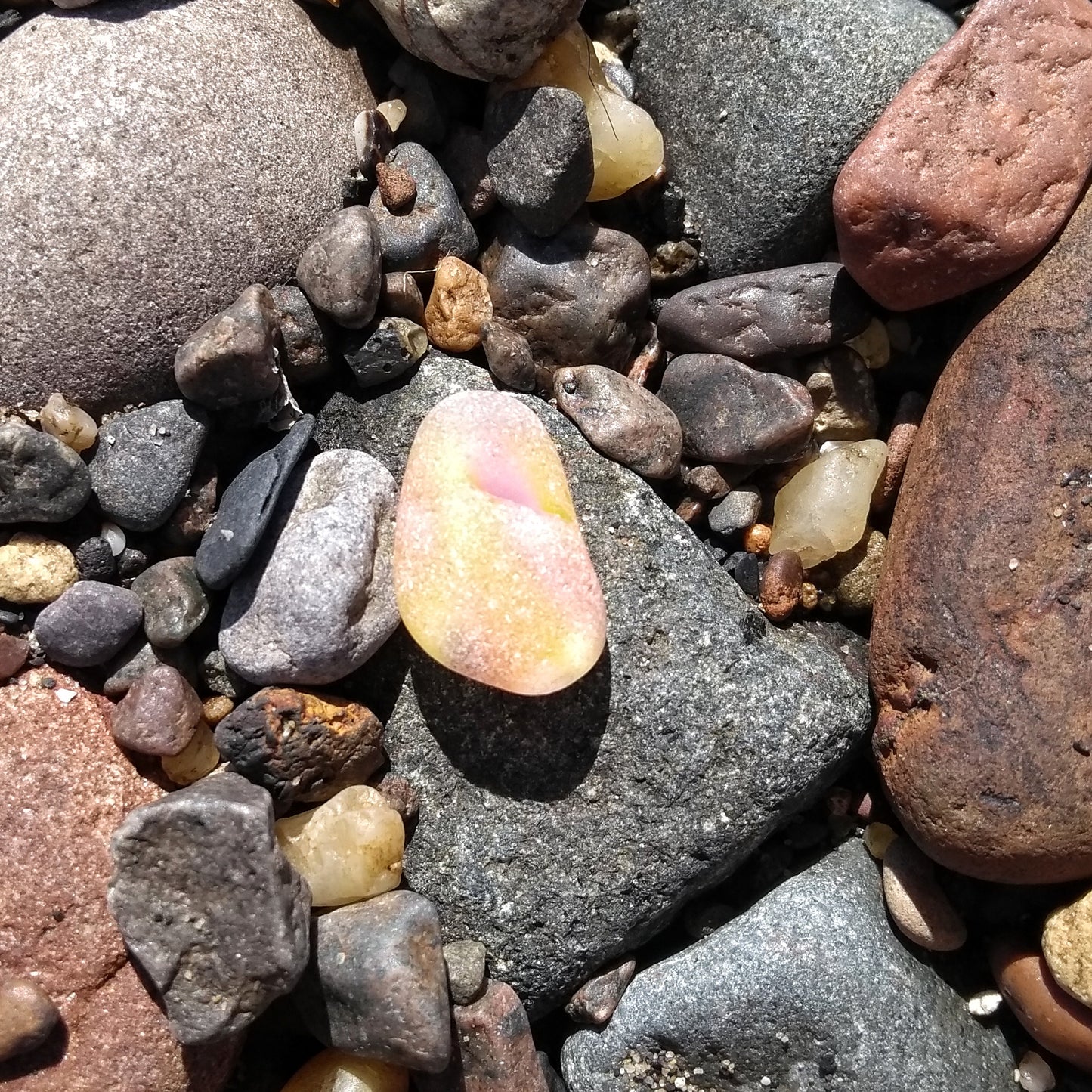 Scottish pink and yellow multicoloured sea glass & sterling silver pendant.