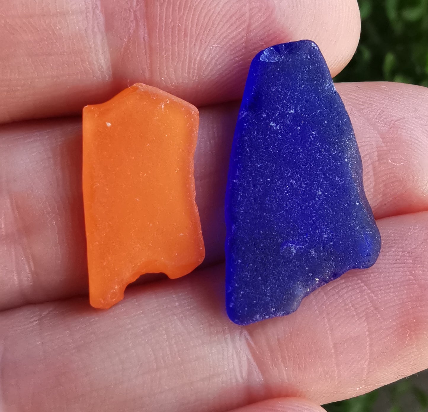 Scottish orange and blue sea glass & sterling silver pendant.