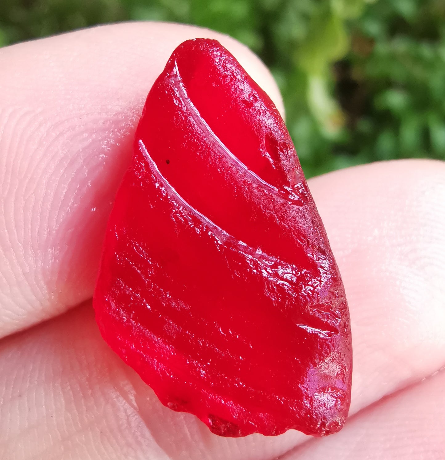 Red amberina UV sea glass & sterling silver pendant