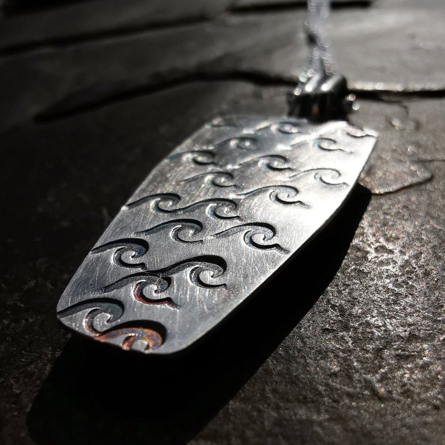 Scottish orange and blue sea glass & sterling silver pendant.