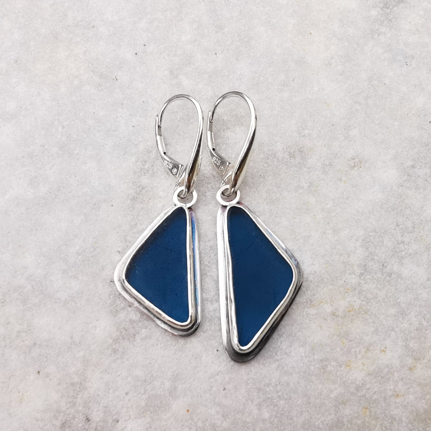 Mismatched teal sea glass & sterling silver earrings