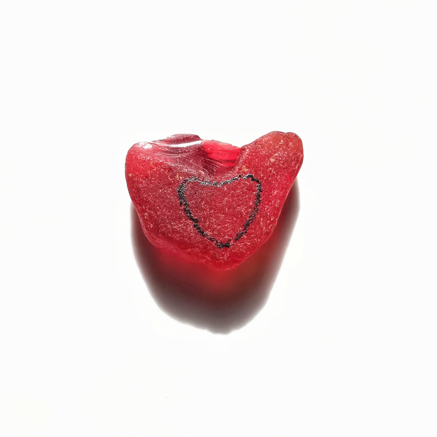 Red UV sea glass heart & sterling silver adjustable ring.