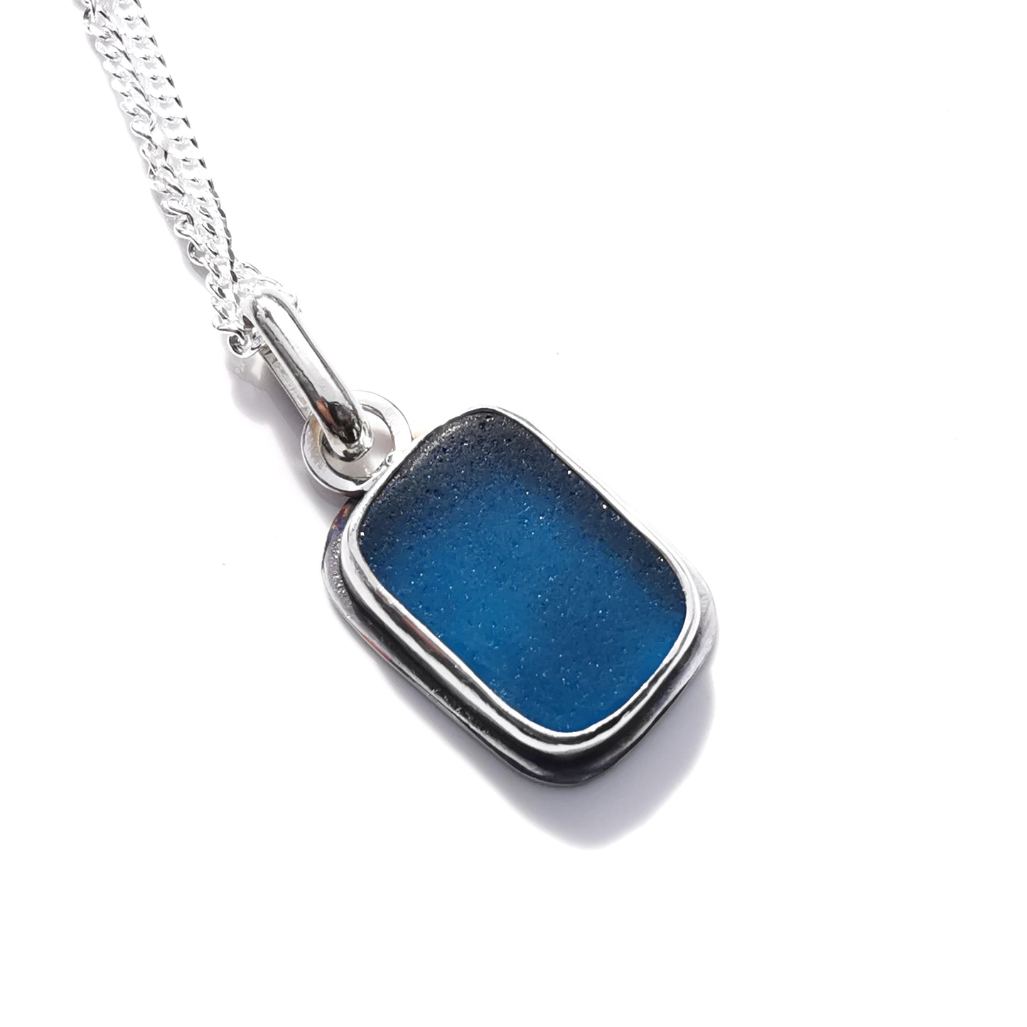 Scottish teal blue 'vitamin sea' sea glass & sterling silver pendant.