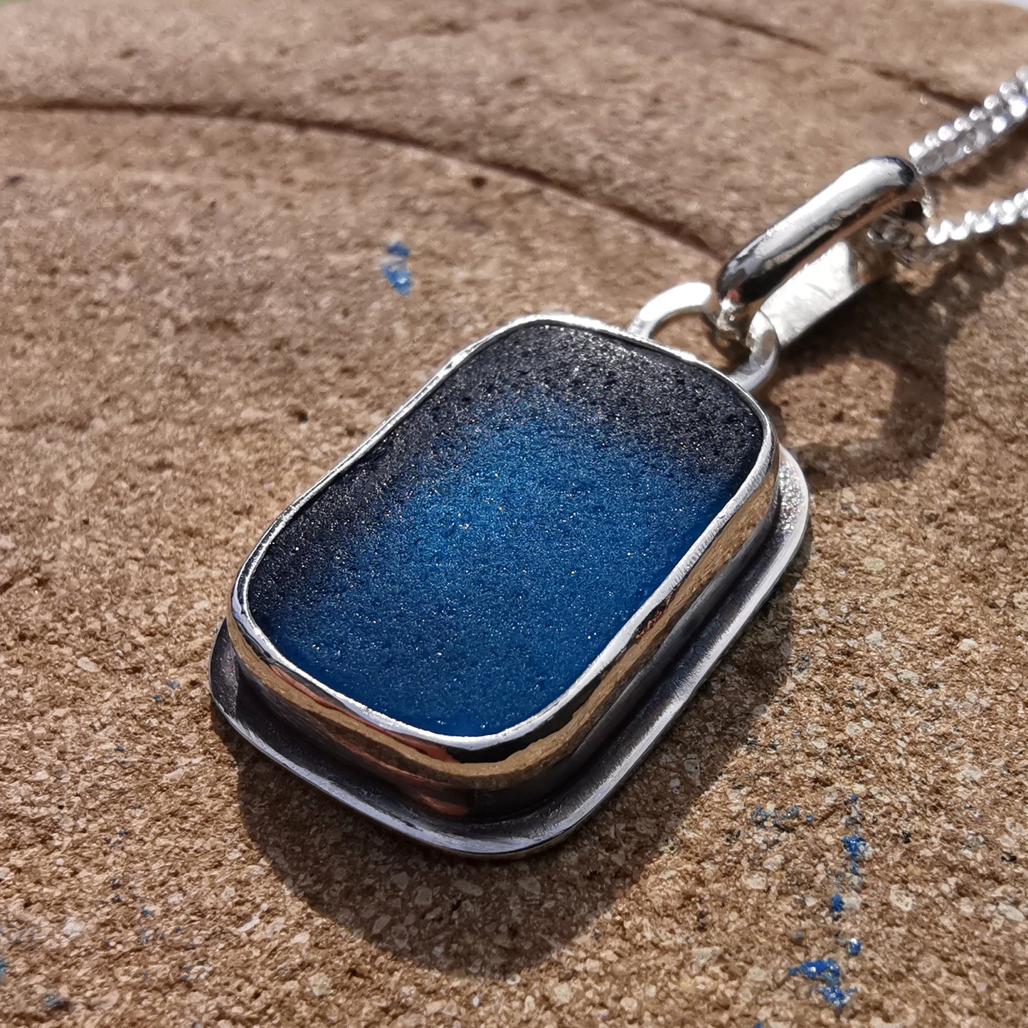 Scottish teal blue 'vitamin sea' sea glass & sterling silver pendant.