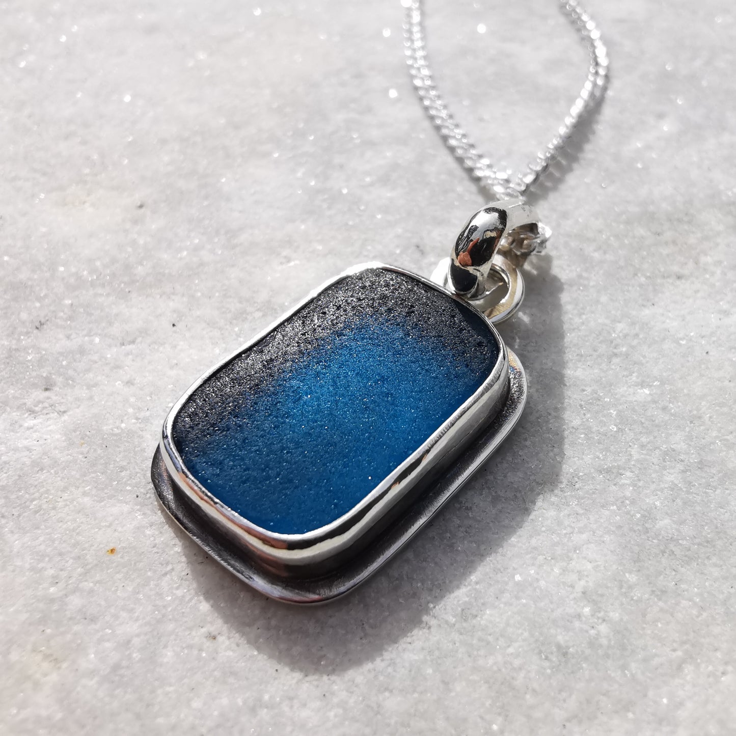 Scottish teal blue 'vitamin sea' sea glass & sterling silver pendant.