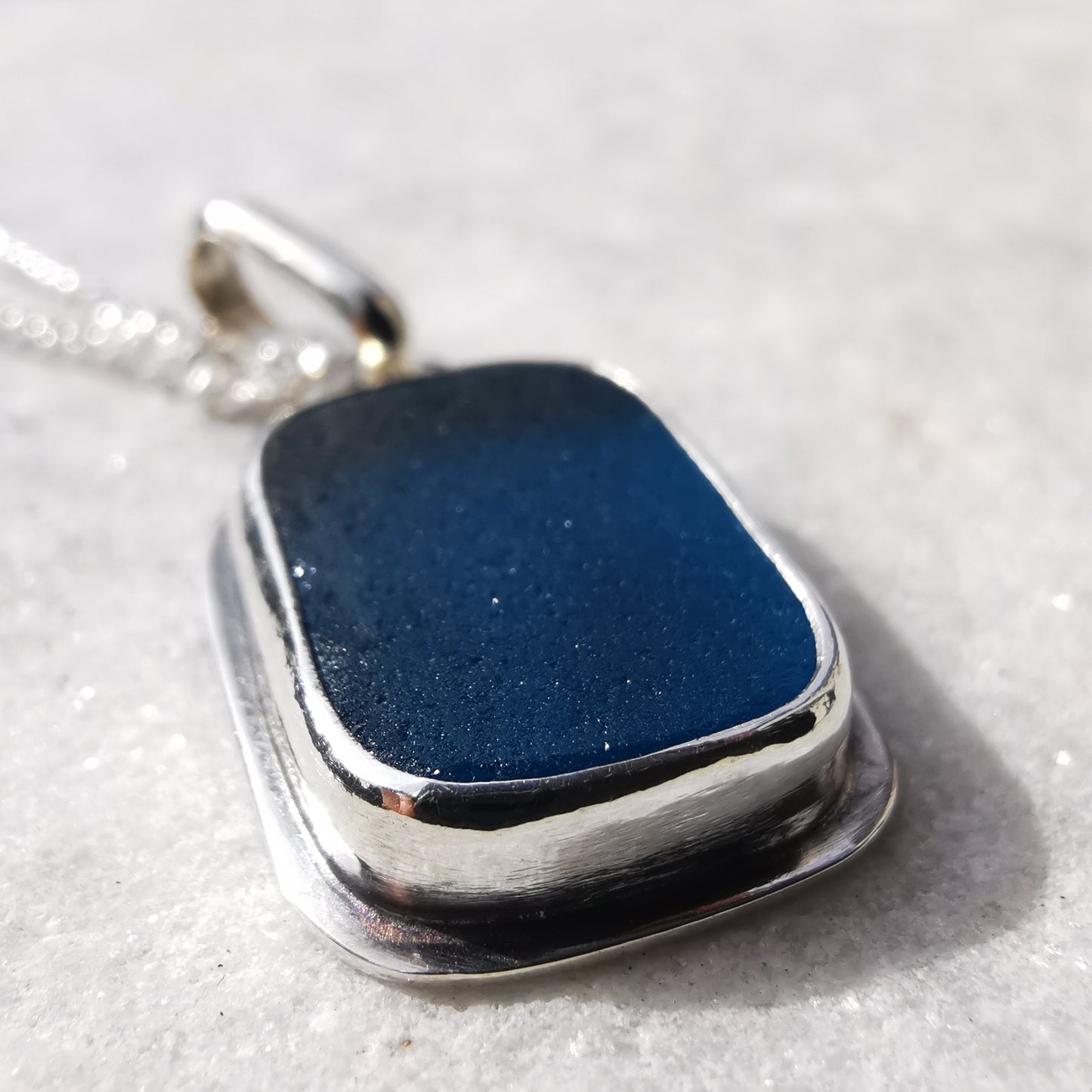 Scottish teal blue 'vitamin sea' sea glass & sterling silver pendant.