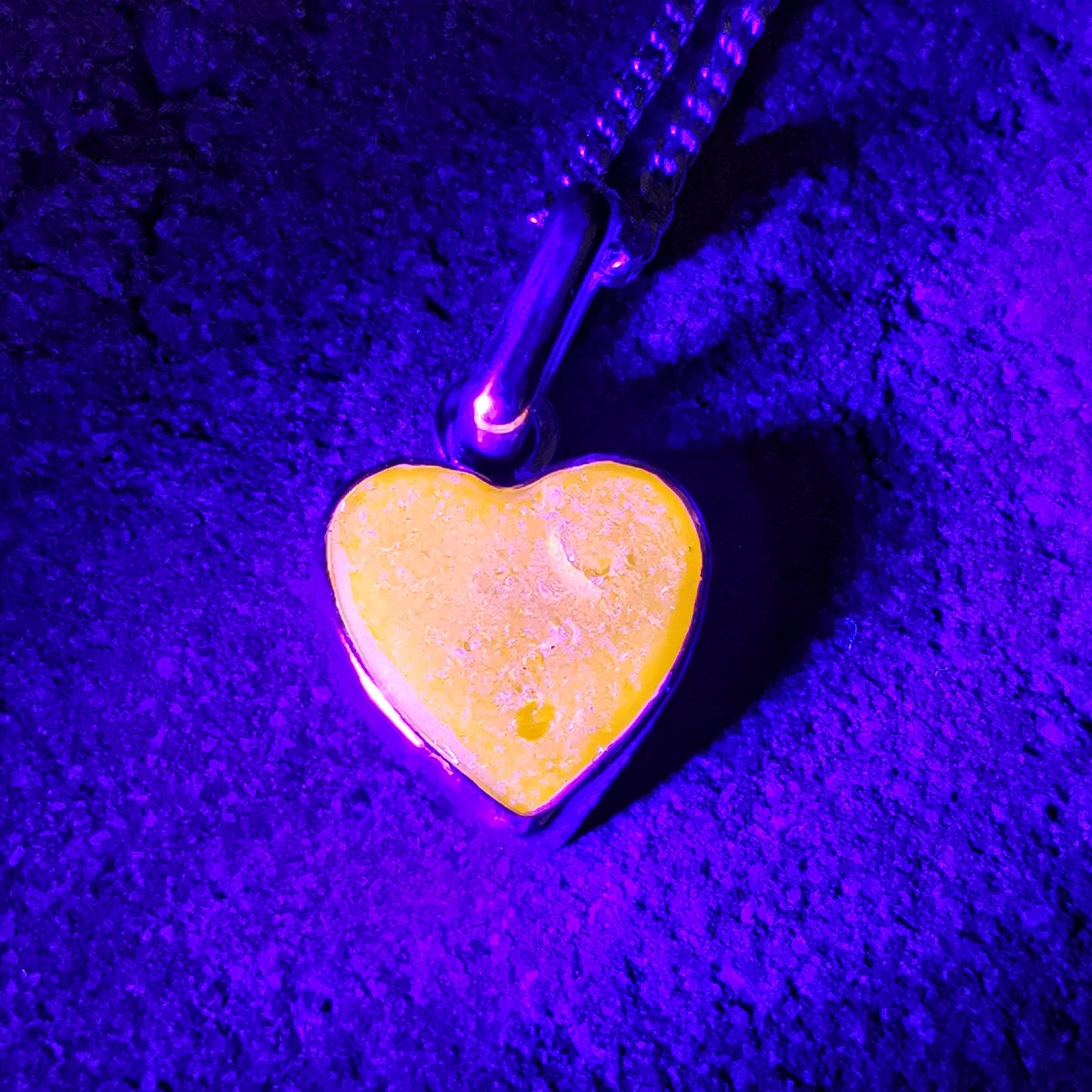 Scottish bright UV yellow sea glass heart & sterling silver pendant.