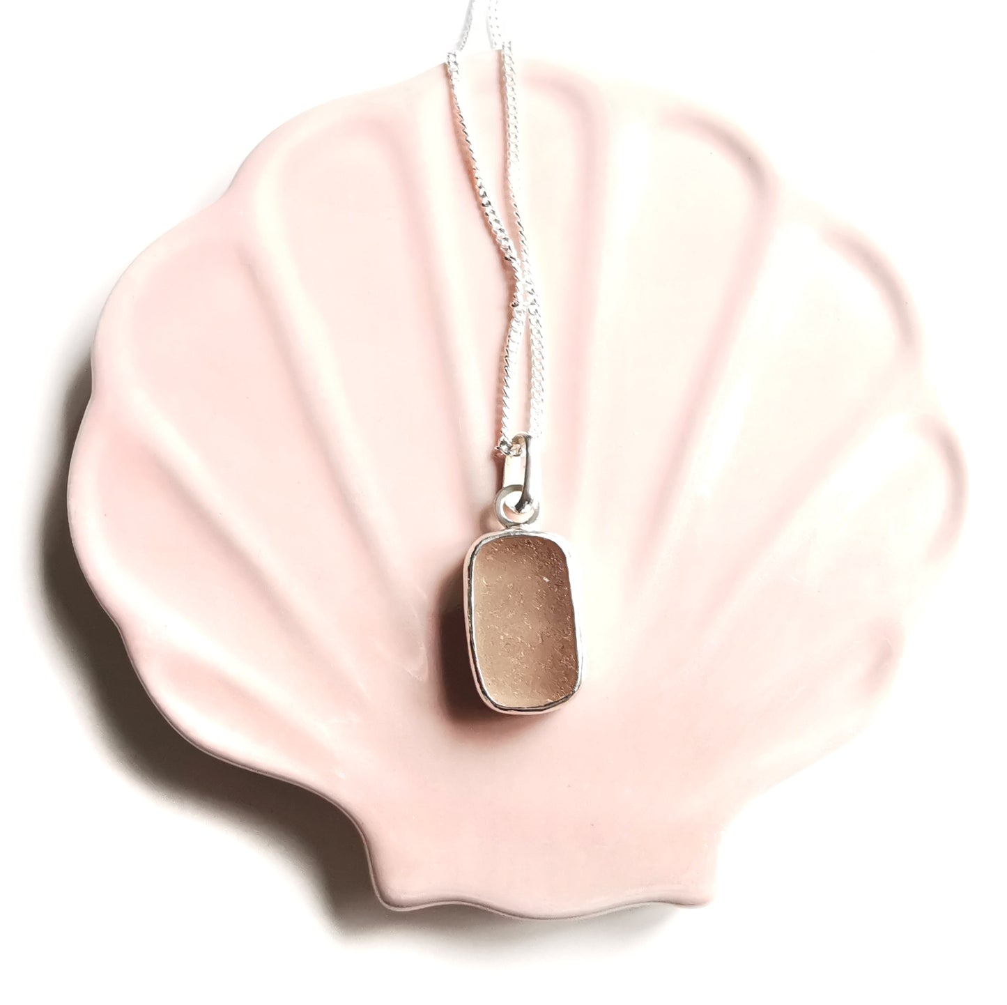 Scottish soft pink sea glass & sterling silver pendant.