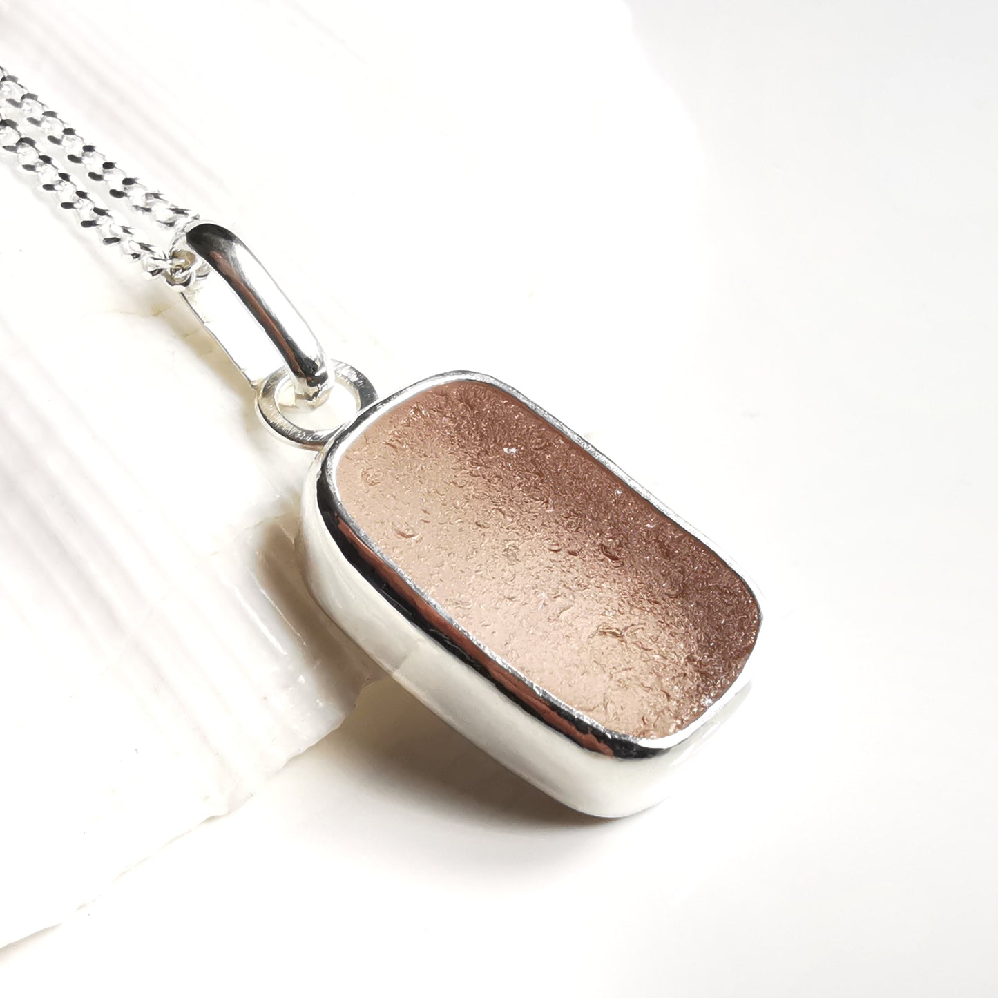 Scottish soft pink sea glass & sterling silver pendant.