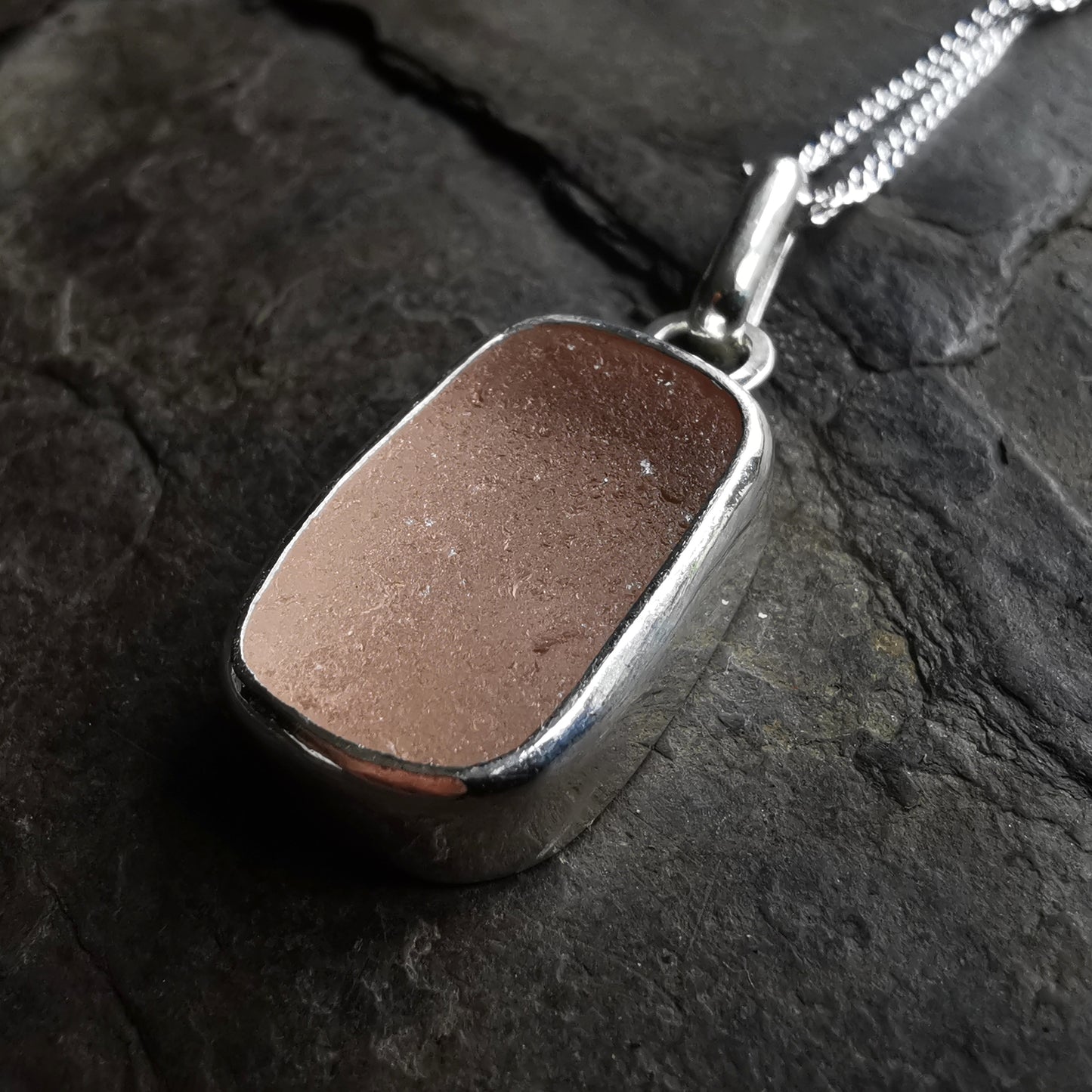 Scottish soft pink sea glass & sterling silver pendant.