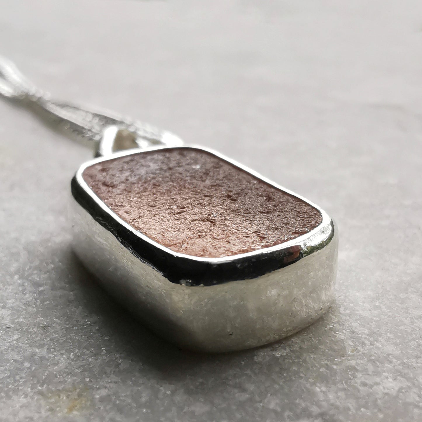 Scottish soft pink sea glass & sterling silver pendant.