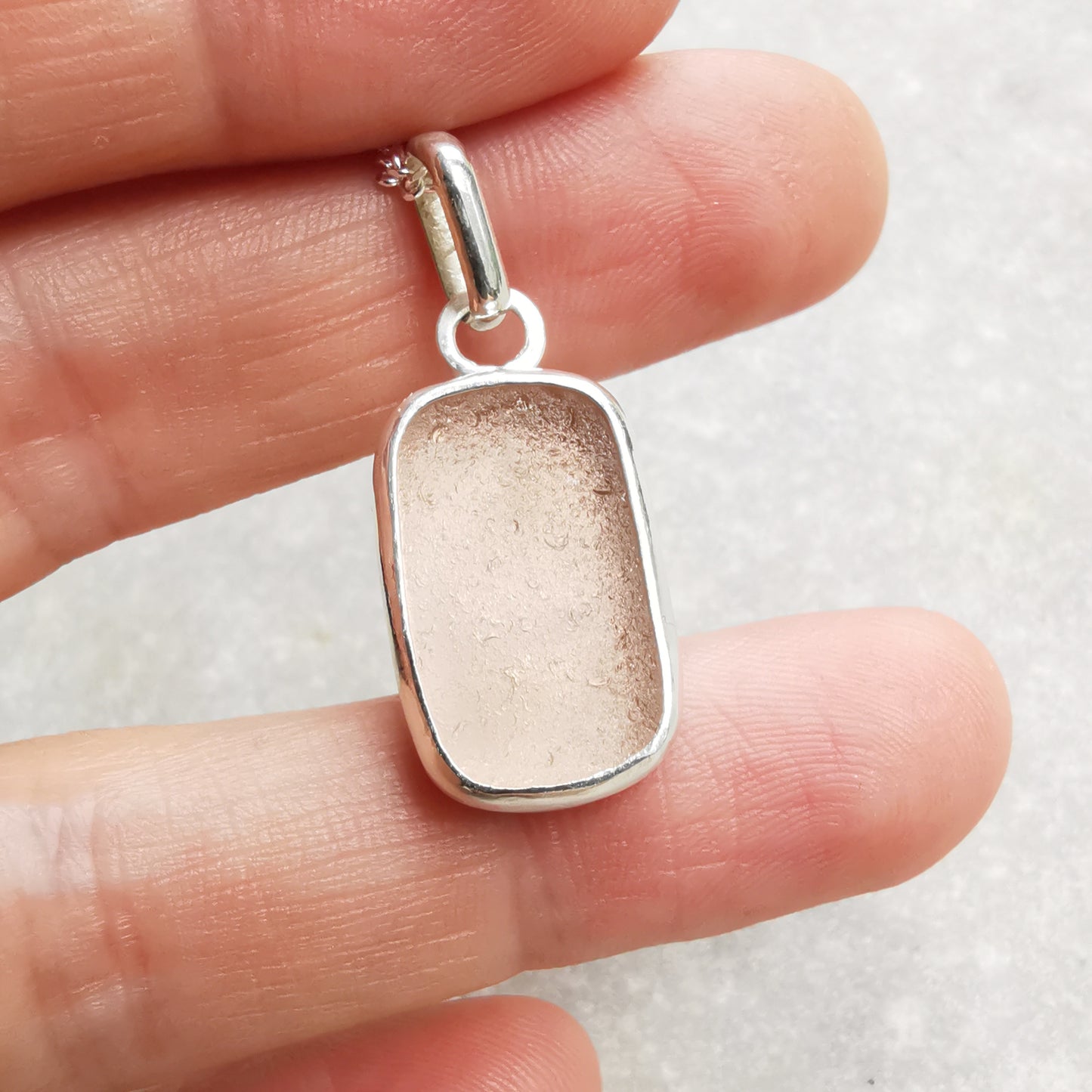 Scottish soft pink sea glass & sterling silver pendant.