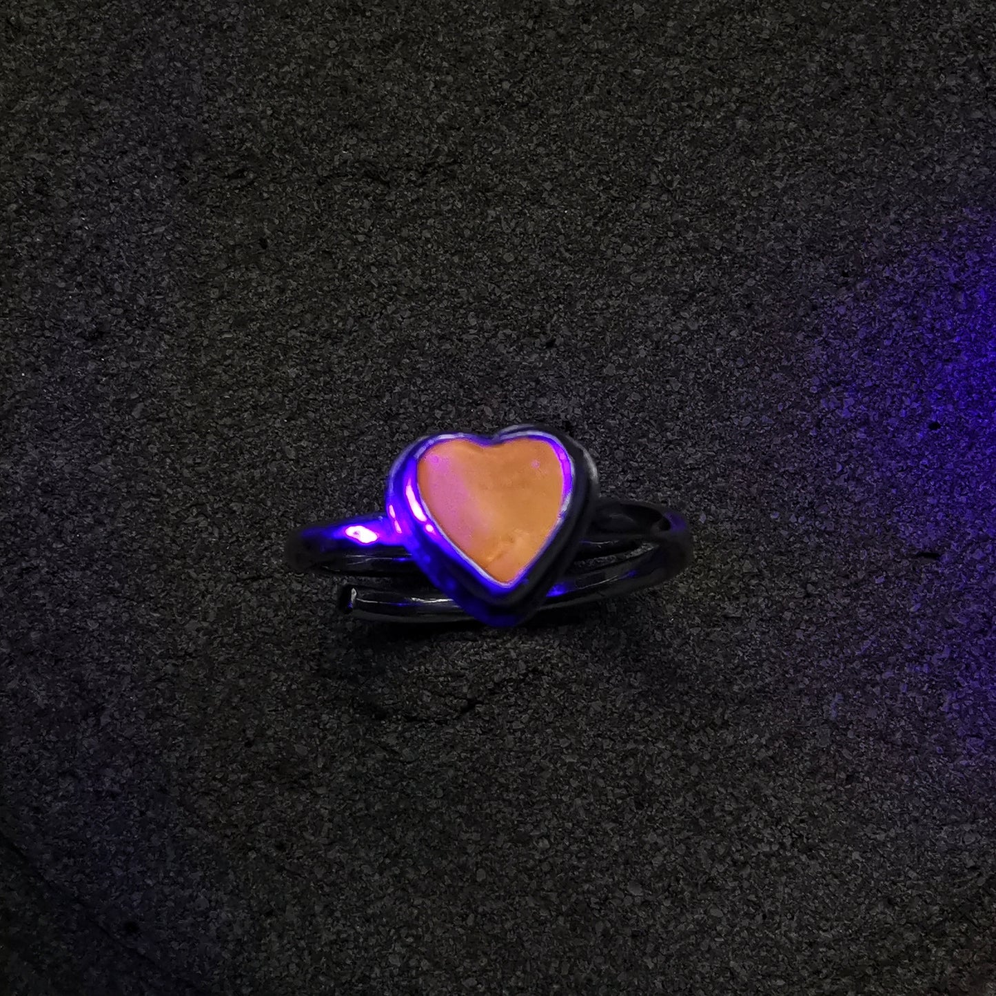 Tiny Scottish yellow UV sea glass heart, adjustable sterling silver ring.