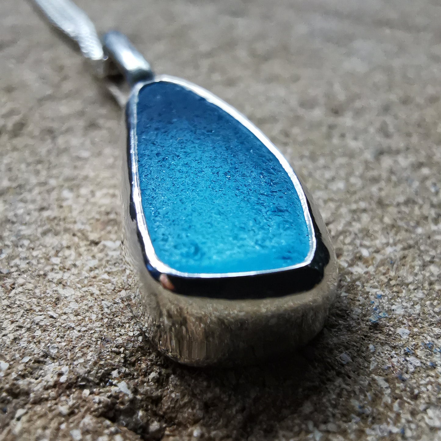 Scottish aqua blue sea glass & sterling silver pendant.