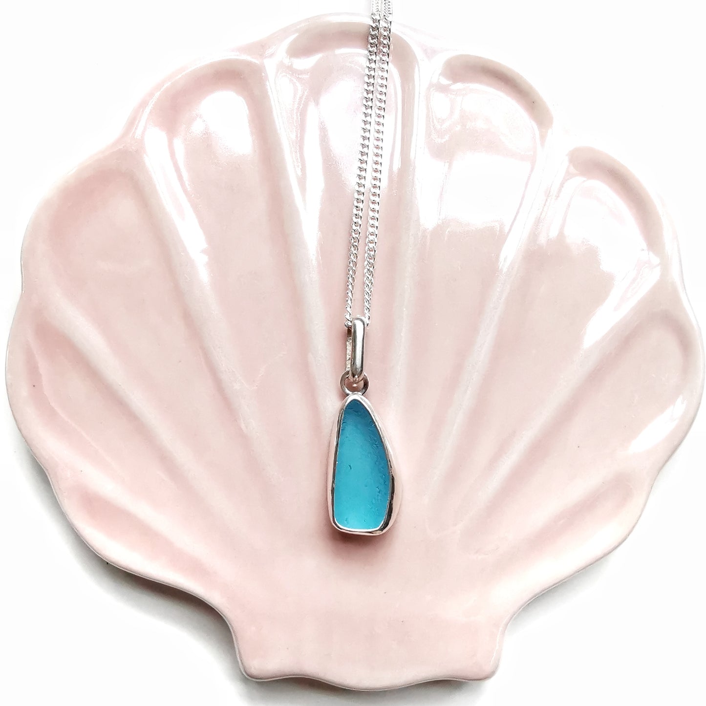 Scottish aqua blue sea glass & sterling silver pendant.