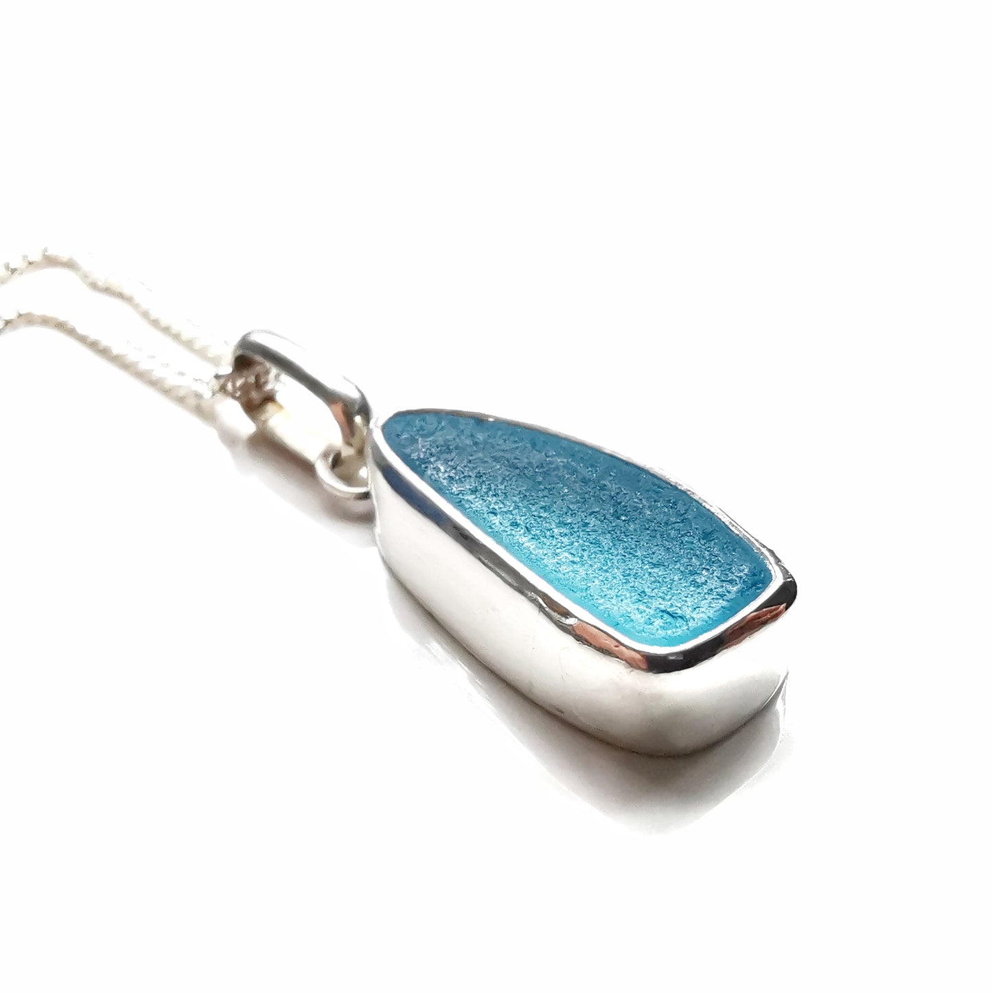 Scottish aqua blue sea glass & sterling silver pendant.