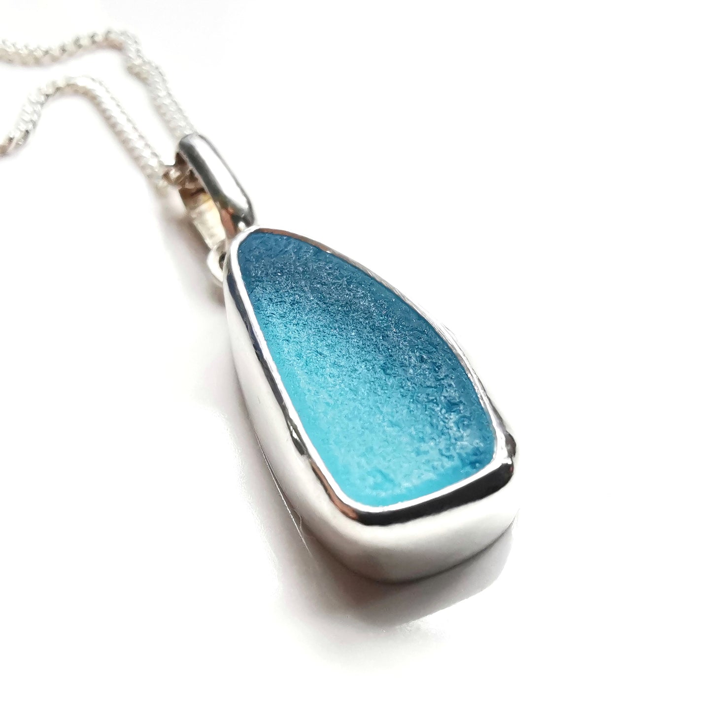 Scottish aqua blue sea glass & sterling silver pendant.