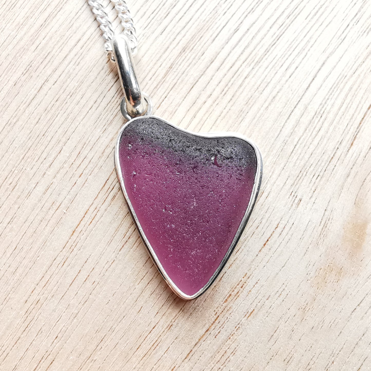 Scottish purple sea glass heart & sterling silver pendant.