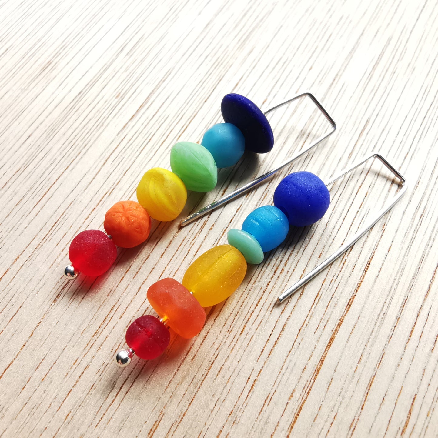 Genuine Scottish rainbow sea glass beads & sterling silver earrings.