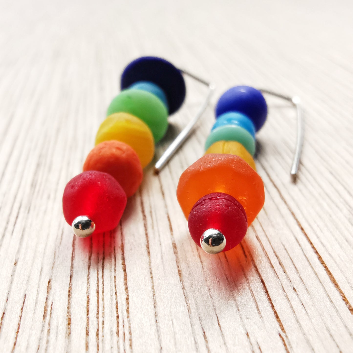 Genuine Scottish rainbow sea glass beads & sterling silver earrings.