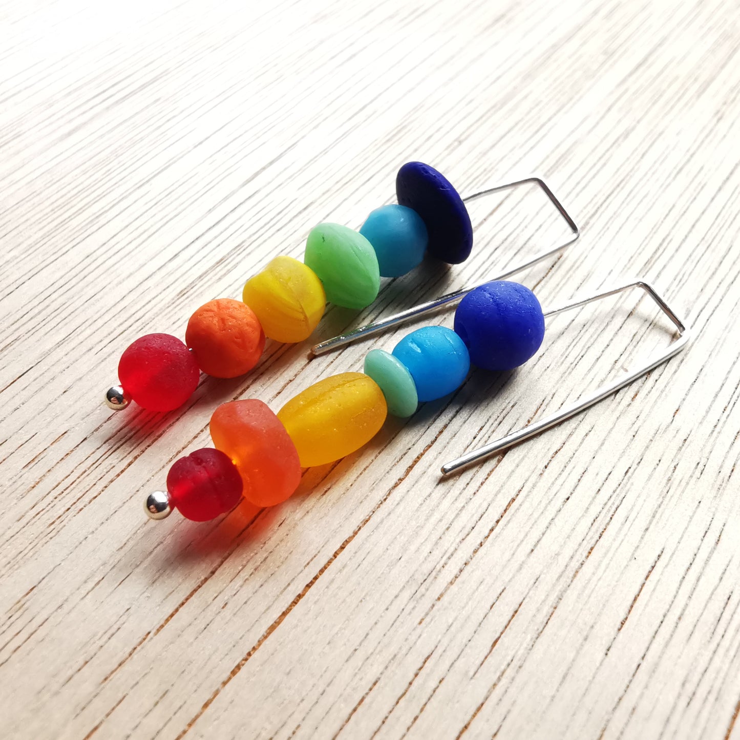 Genuine Scottish rainbow sea glass beads & sterling silver earrings.