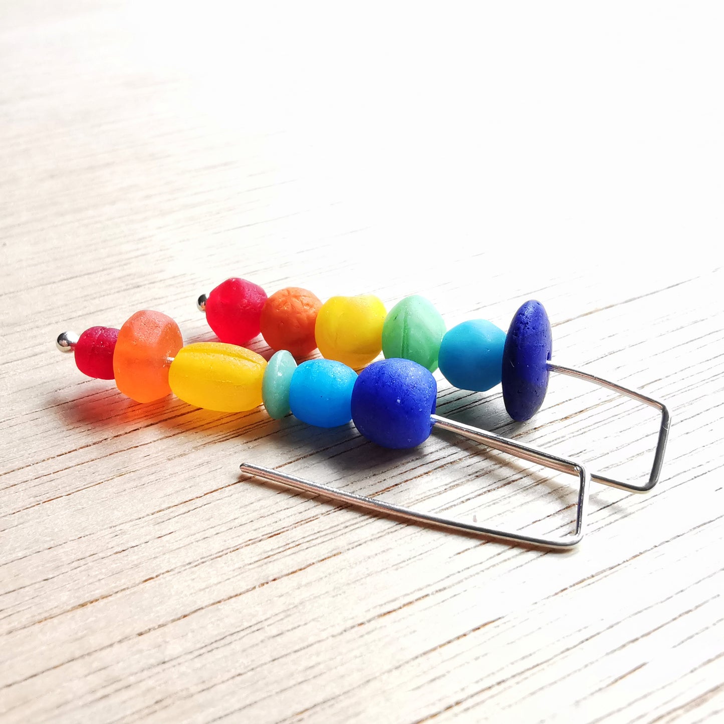 Genuine Scottish rainbow sea glass beads & sterling silver earrings.