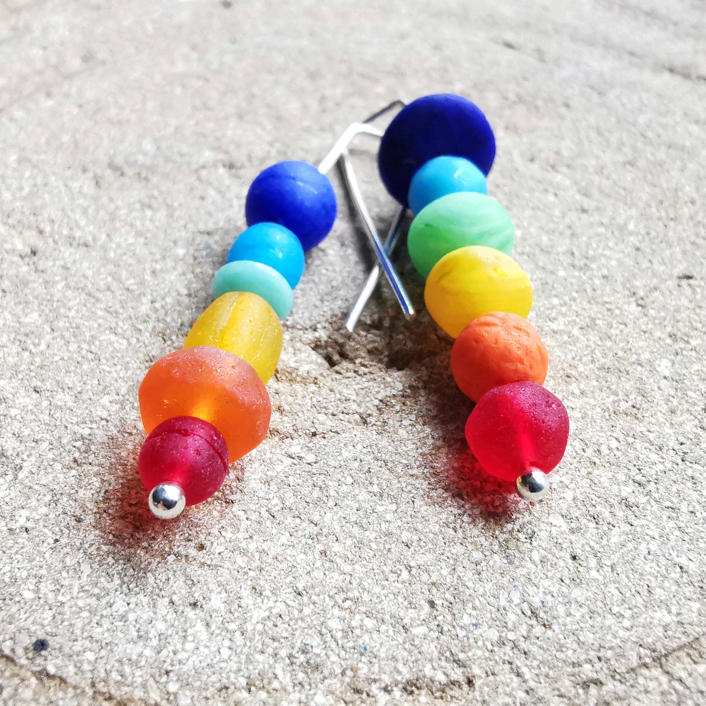 Genuine Scottish rainbow sea glass beads & sterling silver earrings.