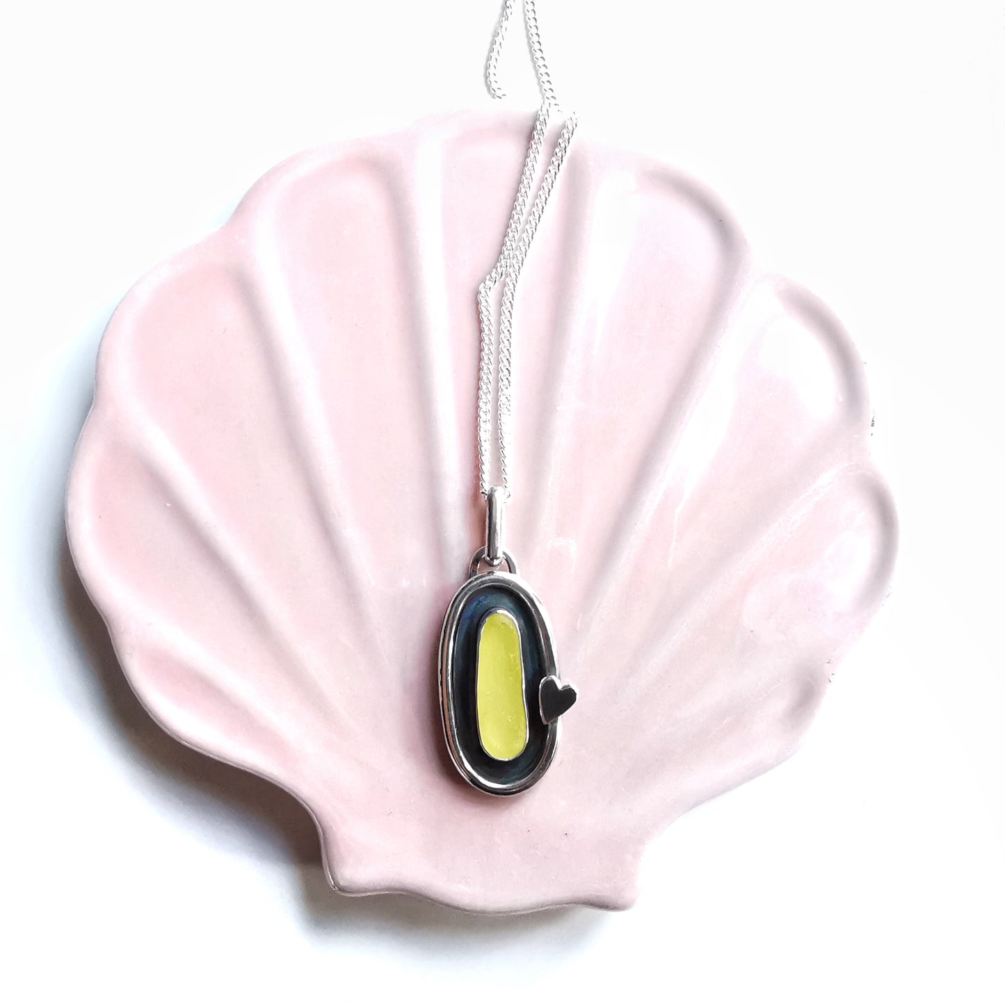 Scottish yellow UV sea glass & sterling silver pendant.