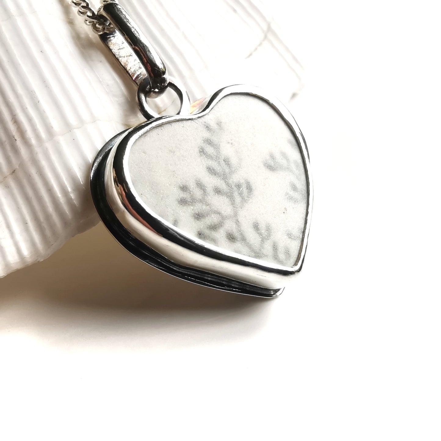 Scottish seaweed pattern beach pottery & sterling silver pendant.