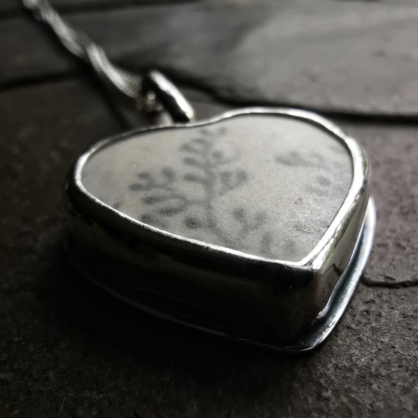 Scottish seaweed pattern beach pottery & sterling silver pendant.