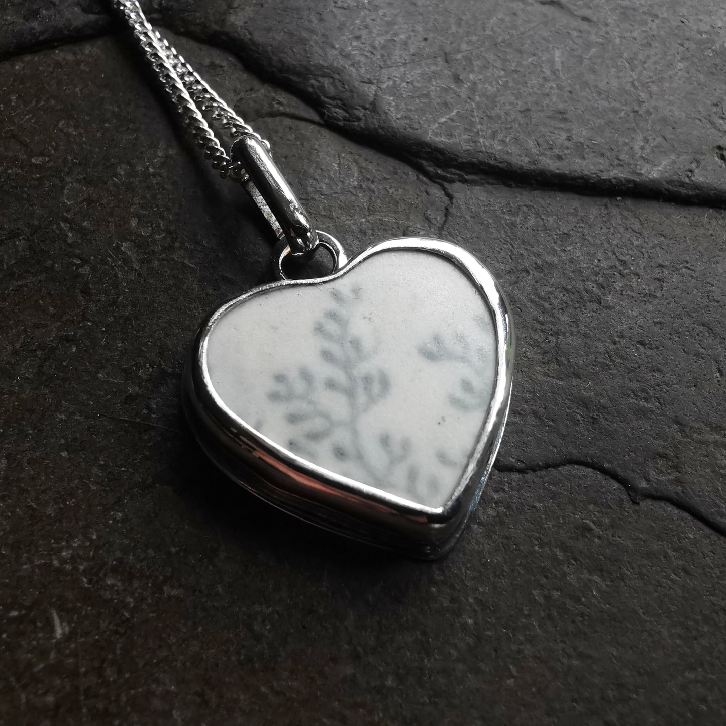 Scottish seaweed pattern beach pottery & sterling silver pendant.